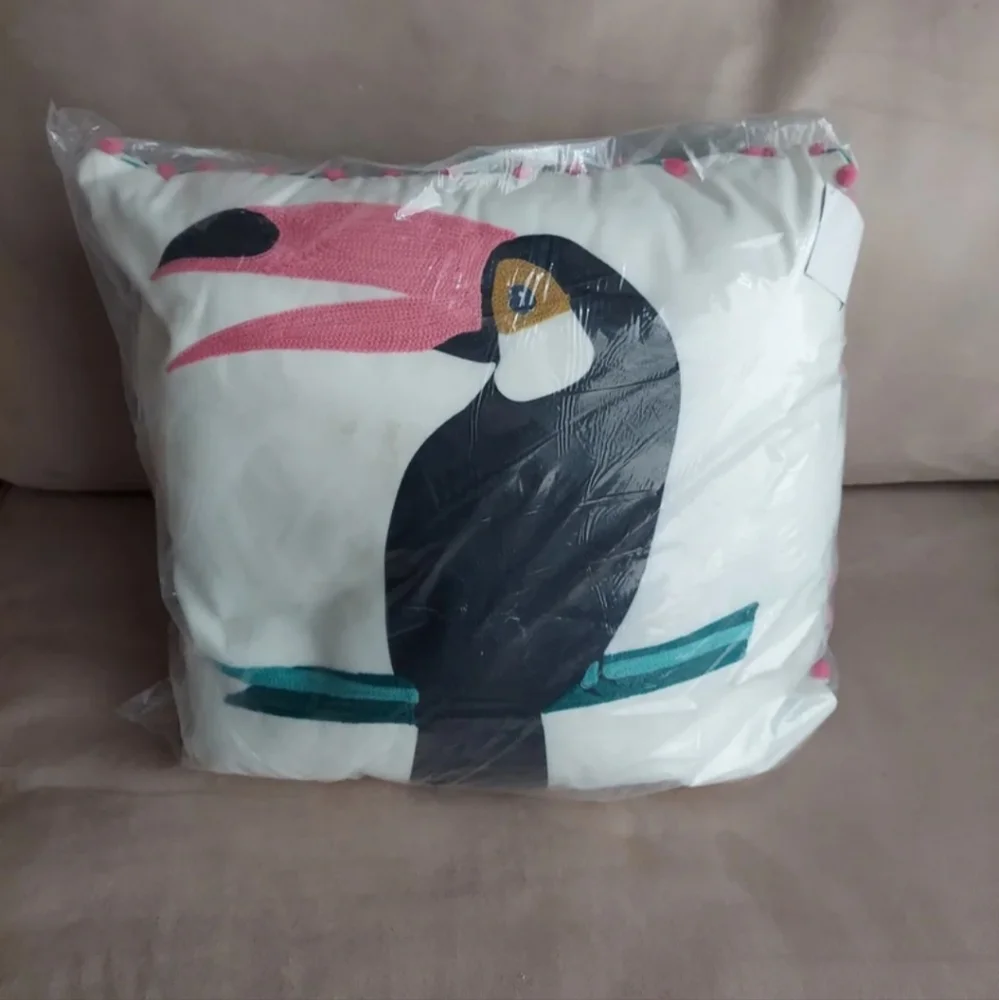 Toucan Coastal Tropical Oversized XL Embroidered Accent Pillow BNWT RETIRED 2021
